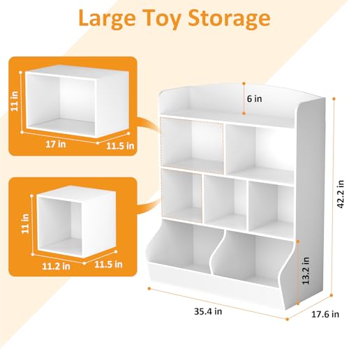 4 Tier Kids Bookshelf and Toy Storage Organizer with 8 Wooden Cabinets, White O66925
