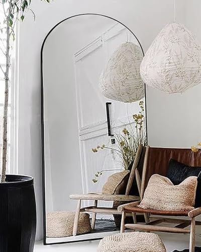 Arched Floor Mirror 58"x18" Full Length with Stand, Aluminum Frame, Black S856658