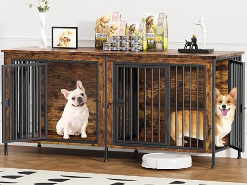 EasyCom XL Wooden Dog Crate Furniture for Medium and Large Breeds, 2 Doors A673