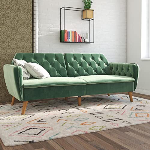 Novogratz Tallulah Memory Foam Futon Convertible Couch, Camel Faux Leather F5939