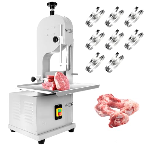 1500W Commercial Bandsaw Machine, 19x14" Stainless Steel Worktable, Cuts 0.04-5.0" Thickness Electric Bone Saw Machine, Frozen Meat Cutter with 8 Blades Included, for Rib Pork Beef