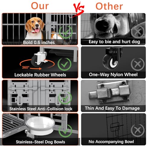 aboxoo 42/48 inch Heavy Duty Metal Dog Crate for Large Dogs with Wheels and Tray M5685