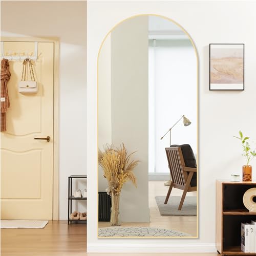 Sweetcrispy 64"x21" Arched Full Length Mirror, Standing or Leaning, Gold U4556