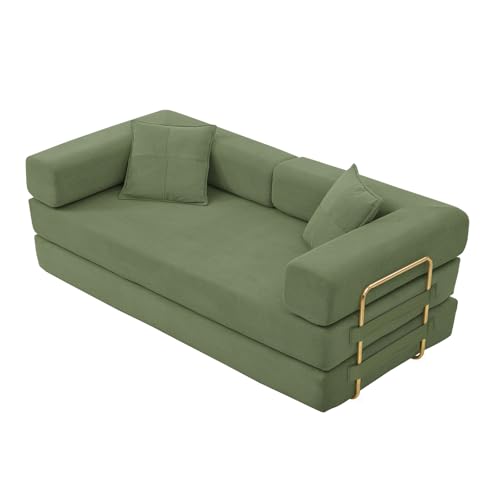 4-in-1 Folding Convertible Sofa Bed, 78 Inch Corduroy Loveseat Sleeper, Beige Y504328