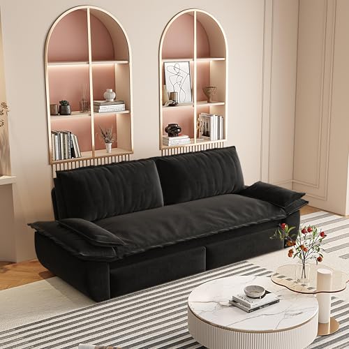 Queen Size Futon Sofa Bed with 2 Pillows, Blue V9731