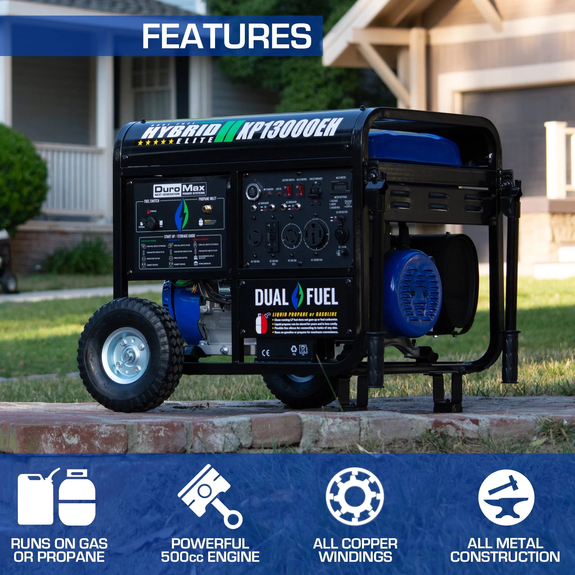 DuroMax XP13000EH 13000-Watt 500cc Portable Hybrid Generator M66675