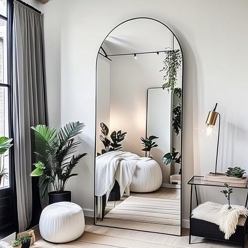 Arched Floor Mirror 58"x18" Full Length with Stand, Aluminum Frame, Black S856658
