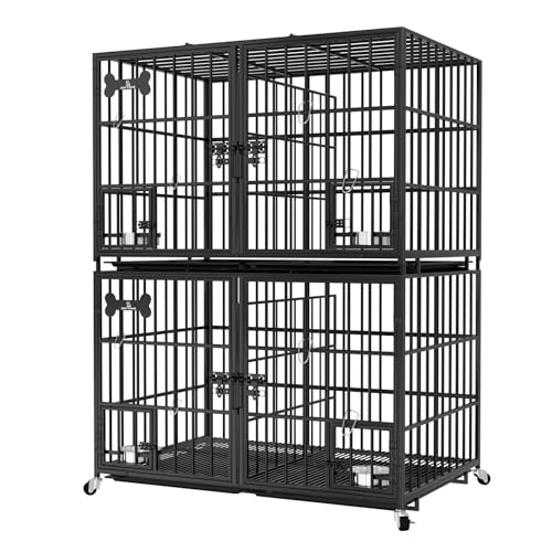 aboxoo 42/48 inch Heavy Duty Metal Dog Crate for Large Dogs with Wheels and Tray M5685
