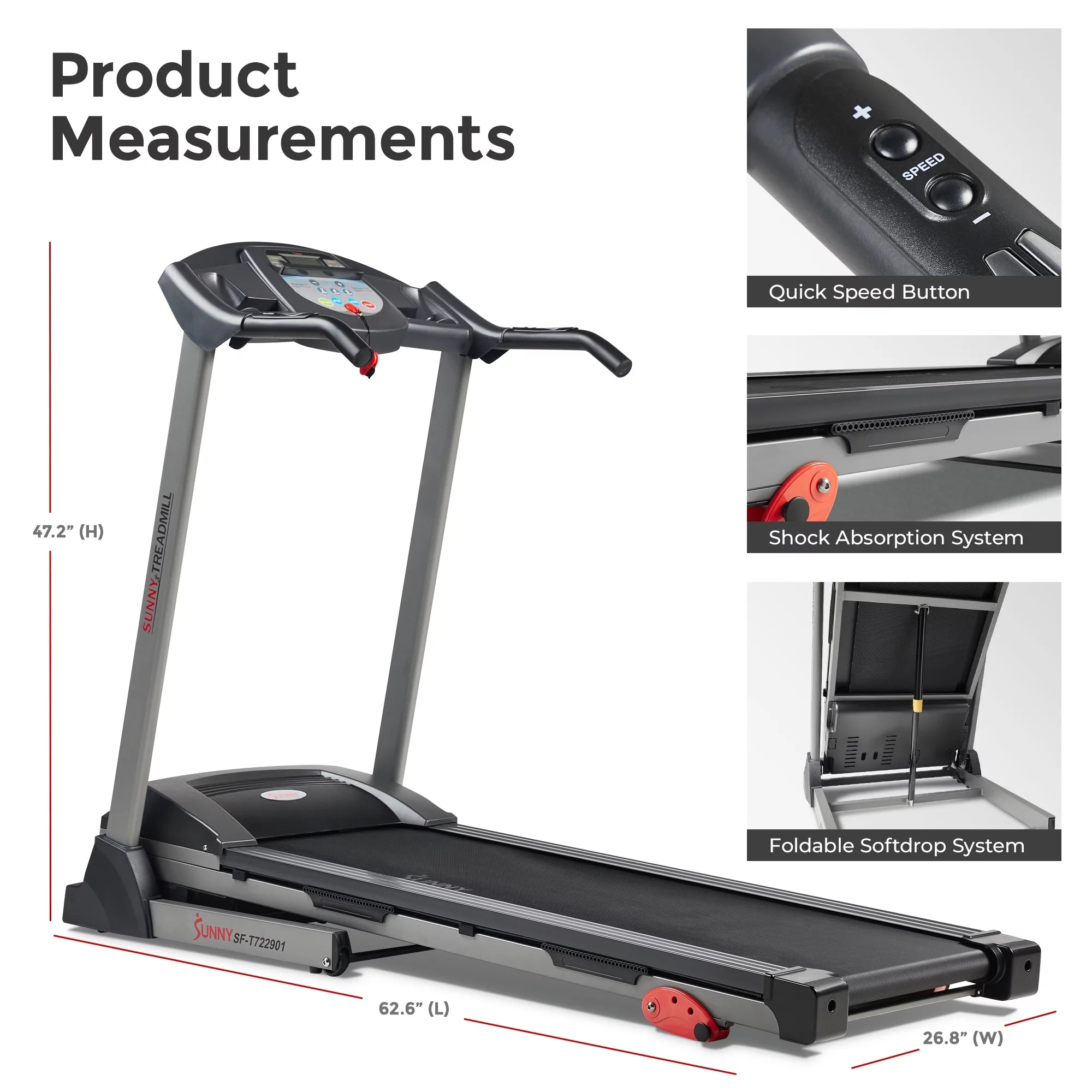 Sunny Health & Fitness Foldable Electric Treadmill with Adjustable Incline W997786