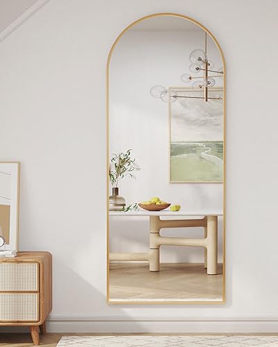 Arched Floor Mirror 58"x18" Full Length with Stand, Aluminum Frame, Black S856658