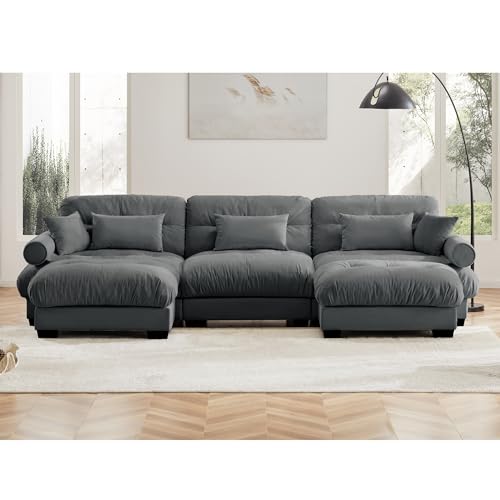 130" Modular Sectional Sofa with Movable Ottoman, Velvet Upholstered, Green Y4976