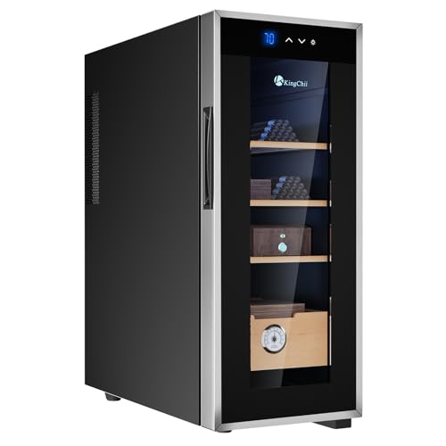 KingChii 16L Electric Cigar Humidor Cabinet with Temperature Control and Spanish Cedar Shelves H300