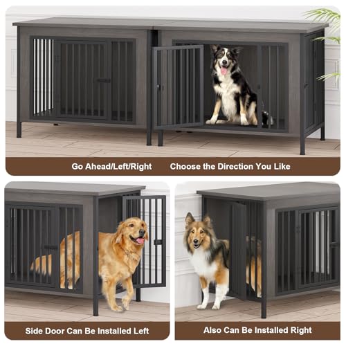 EasyCom XL Wooden Dog Crate Furniture for Medium and Large Breeds, 2 Doors A673