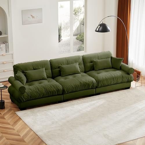 130" Modular Sectional Sofa with Movable Ottoman, Velvet Upholstered, Green Y4976