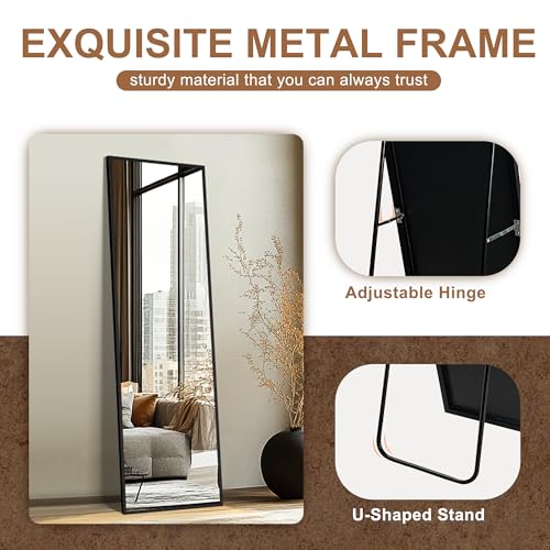 Delma Wall Full Length Mirror with Aluminium Frame, 56x15, Black Z730