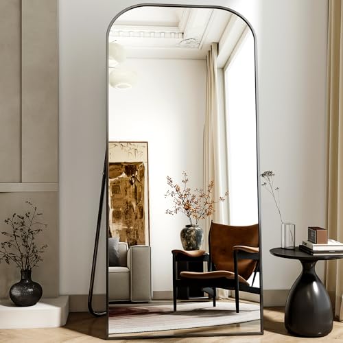 Full Length Mirror 56x21 Inch Arched Floor Standing Wall Mountable Black J48657