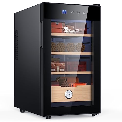 KingChii 16L Electric Cigar Humidor Cabinet with Temperature Control and Spanish Cedar Shelves H300