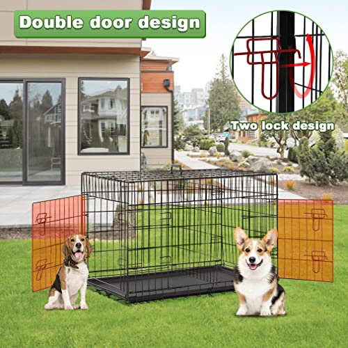 BestPet 42 Inch Folding Metal Wire Dog Crate with Double-Door and Removable Tray O49217
