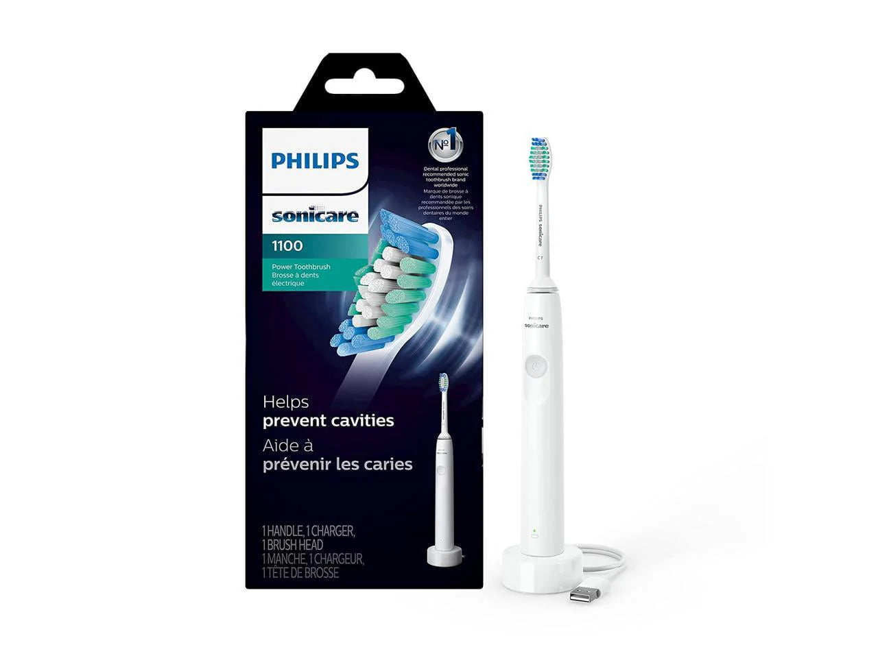Philips Sonicare 1100 Power Toothbrush, Rechargeable Electric Toothbrush, White Grey HX3641/02