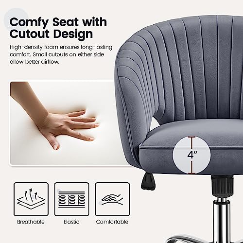 Yaheetech Velvet Vanity Chair with Wheels for Bedroom Cream U9976