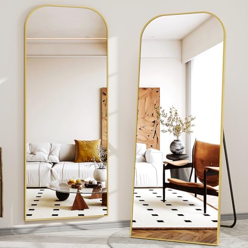Full Length Mirror 56x21 Inch Arched Floor Standing Wall Mountable Black J48657