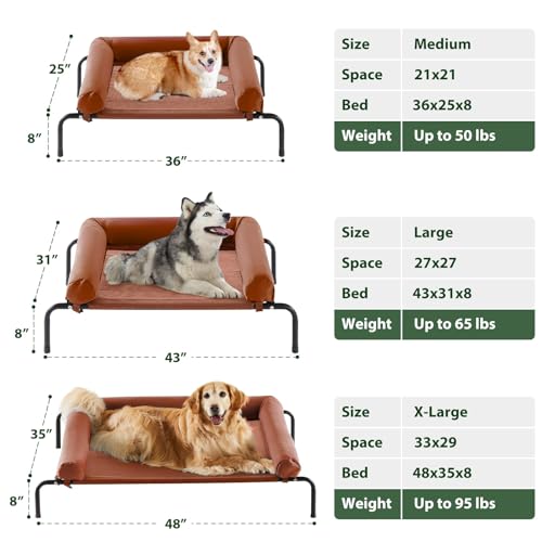 Cooling Elevated Dog Bed for Large Dogs, Waterproof Raised Cot with Headrest, Grey W43220