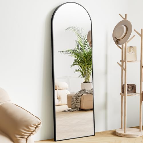 Sweetcrispy 64"x21" Arched Full Length Mirror, Standing or Leaning Full Body Mirror with Aluminum Alloy Thin Frame, Suitable for Bedroom or Cloakroom,Gold