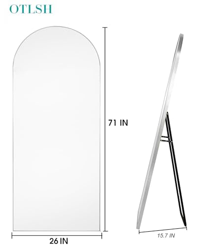 Arched Floor Mirror 58"x18" Full Length with Stand, Aluminum Frame, Black S856658
