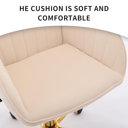 Velvet Home Office Chair with Gold Base, Swivel Desk Chair with Wheels (Cream) Z435471