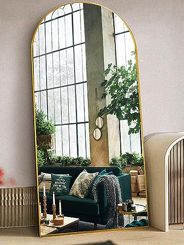 Arched Floor Mirror 58"x18" Full Length with Stand, Aluminum Frame, Black S856658