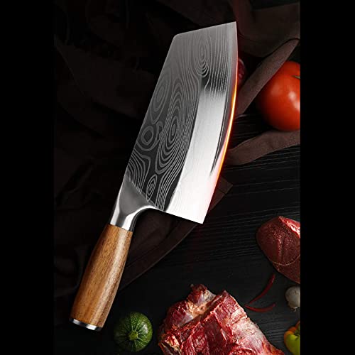 BLADESMITH Meat Cleaver Bone Chopper Knife, 6.3'' Stainless Steel Blade with Pear Wood Handle Q434