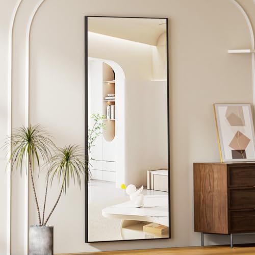 Koonmi Large Full Length Mirror with Stand, Aluminum Alloy Frame, Black G7504