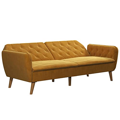 Novogratz Tallulah Memory Foam Futon Convertible Couch, Camel Faux Leather F5939