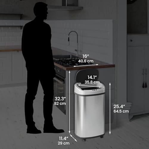 iTouchless 13 Gallon Stainless Steel Automatic Kitchen Trash Can with Lid and Odor Filter G12862