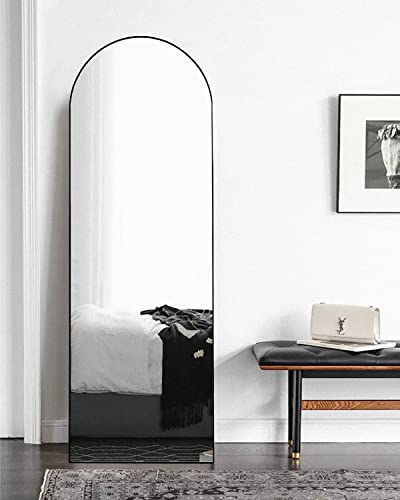 Arched Floor Mirror 58"x18" Full Length with Stand, Aluminum Frame, Black S856658