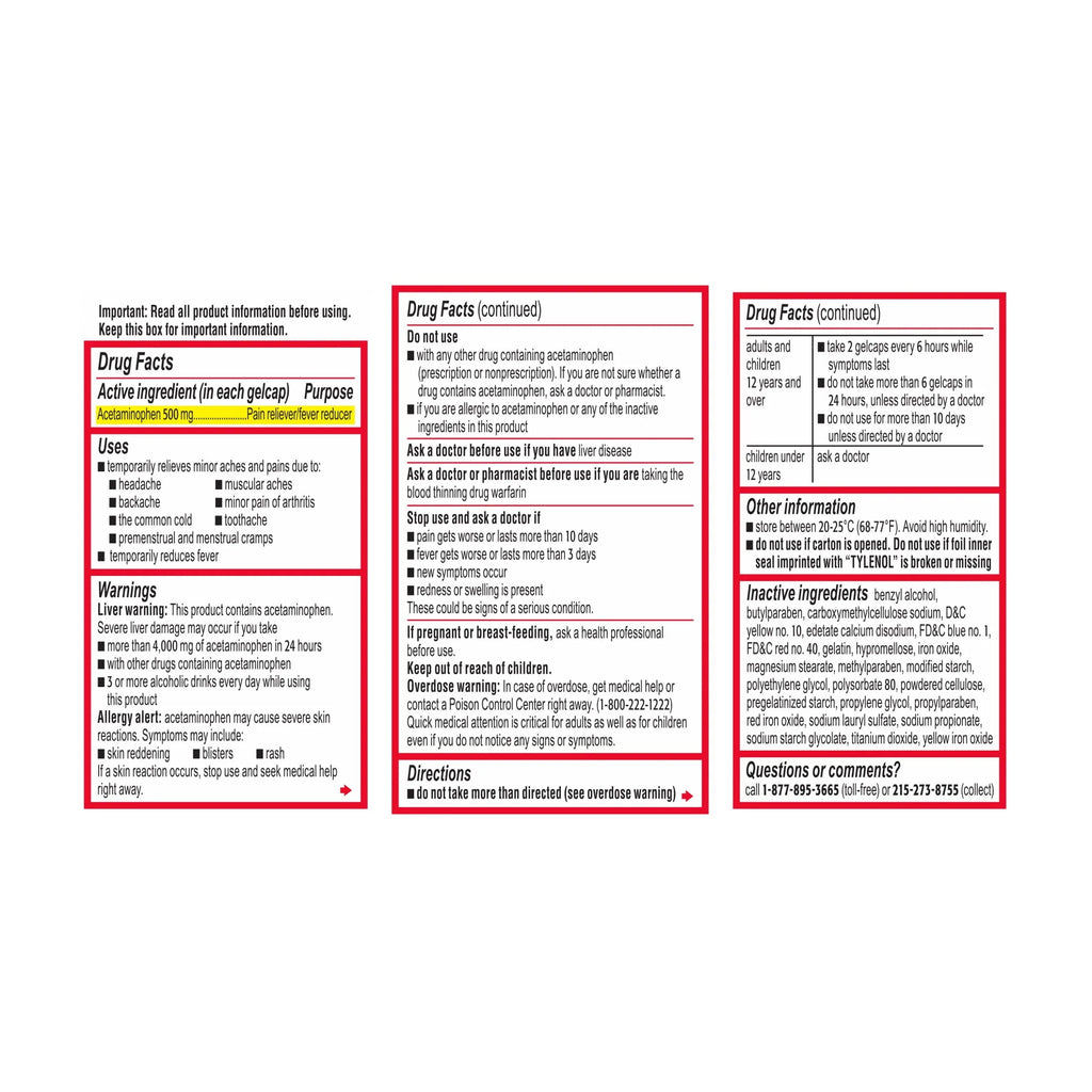 Tylenol Extra Strength Acetaminophen Rapid Release Gels, 100 ct H788