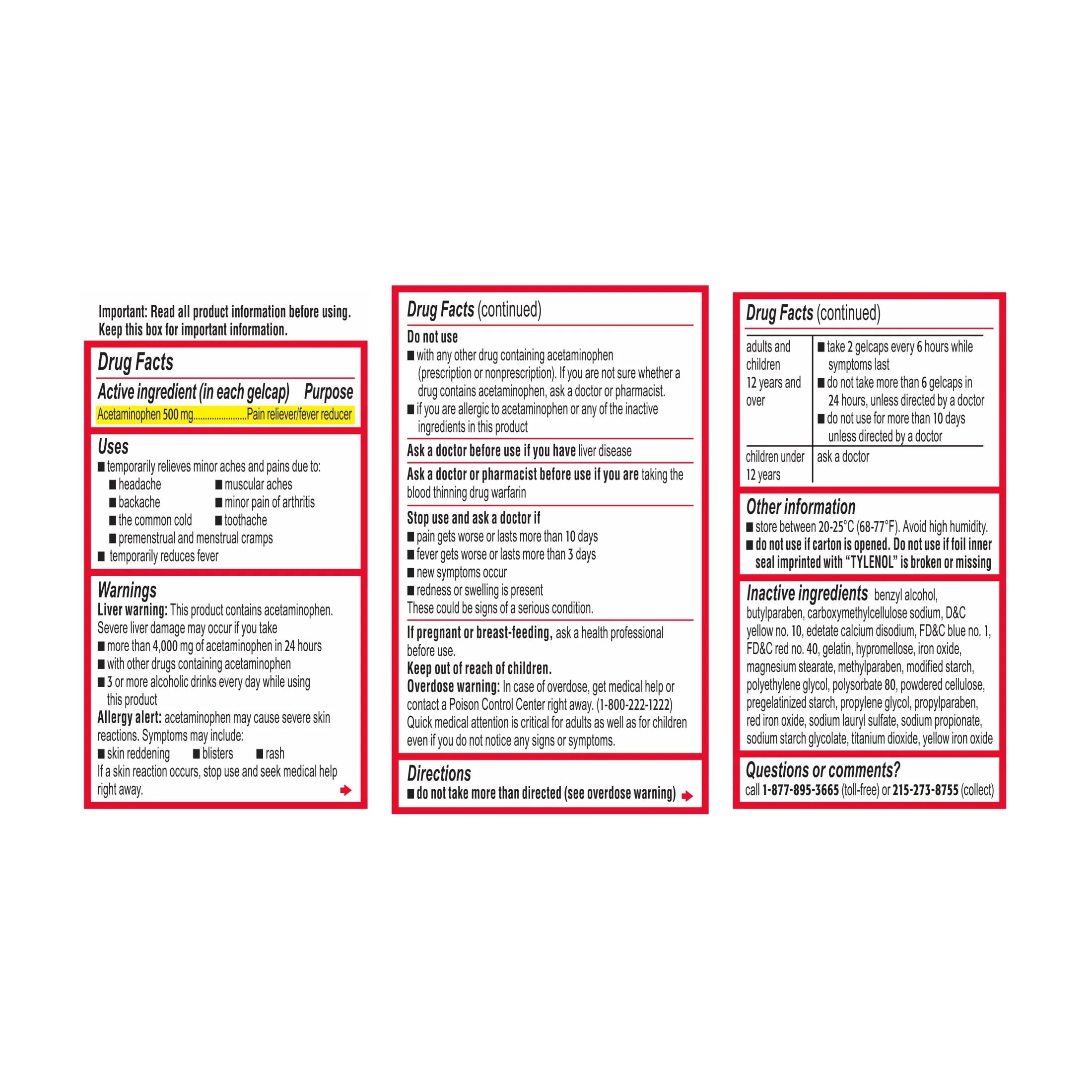 Tylenol Extra Strength Acetaminophen Rapid Release Gels, 100 ct H788