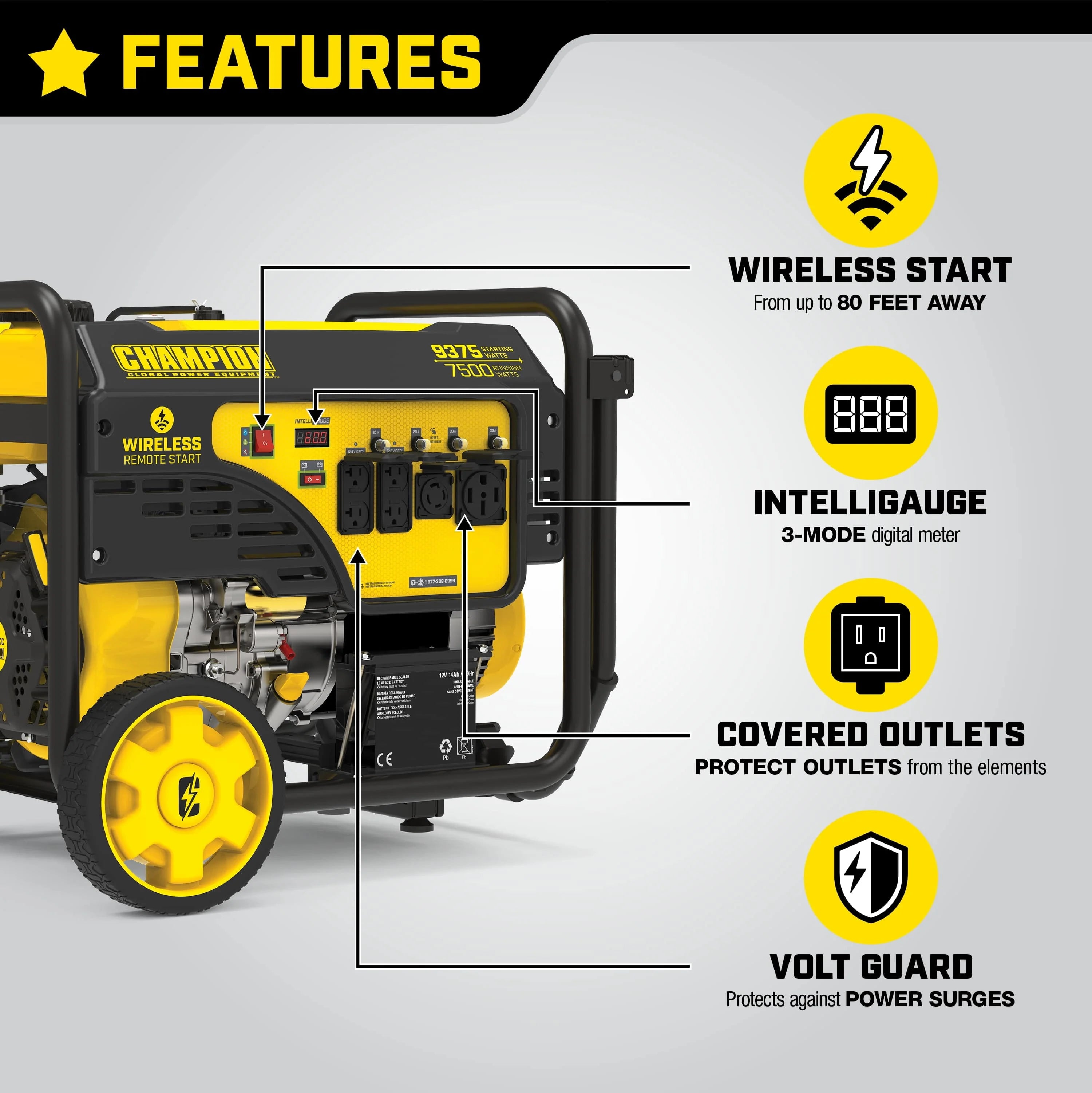 Champion Power Equipment 9375/7500W Portable Generator with Remote Start I155