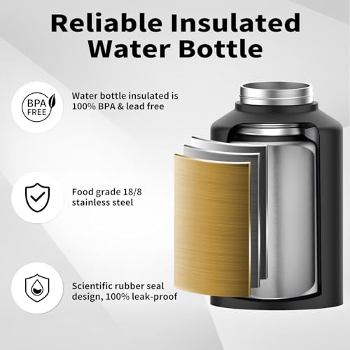 128oz Insulated Stainless Steel Water Bottle with Handle, Black W803