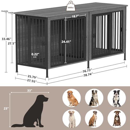 EasyCom XL Wooden Dog Crate Furniture for Medium and Large Breeds, 2 Doors A673