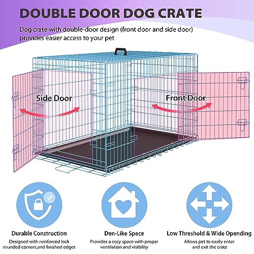 BestPet 42 Inch Folding Metal Wire Dog Crate with Double-Door and Removable Tray O49217