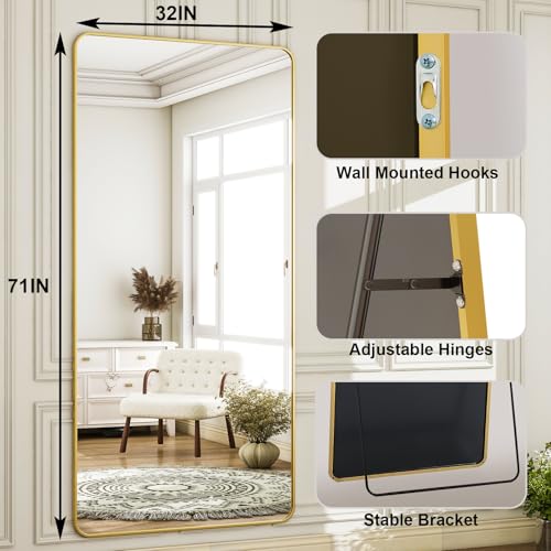 HARRITPURE 56" x 21" Rounded Full Length Floor Mirror with Aluminum Frame I85546