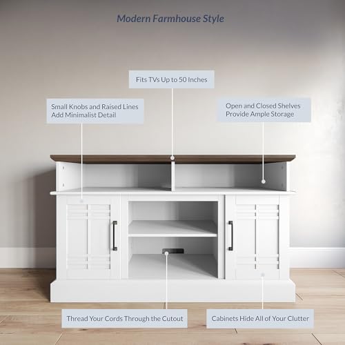 BELLEZE Norrell 48" Farmhouse Wood TV Stand for TVs up to 50 Inch, White R284