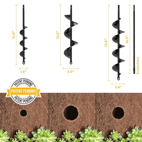 Auger Drill Bit for Planting 3 Pack with Extension - Spiral Hole Planter for Bulbs and Fence Posts M143394