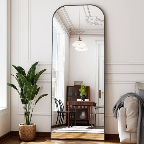 Full Length Mirror 56x21 Inch Arched Floor Standing Wall Mountable Black J48657