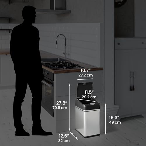 iTouchless 13 Gallon Stainless Steel Automatic Kitchen Trash Can with Lid and Odor Filter G12862
