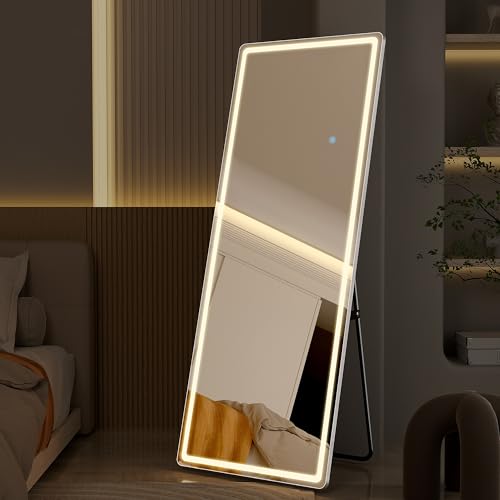 Arched Full Length Mirror with LED Lights, 60"x16" Floor Mirror with Stand T719302