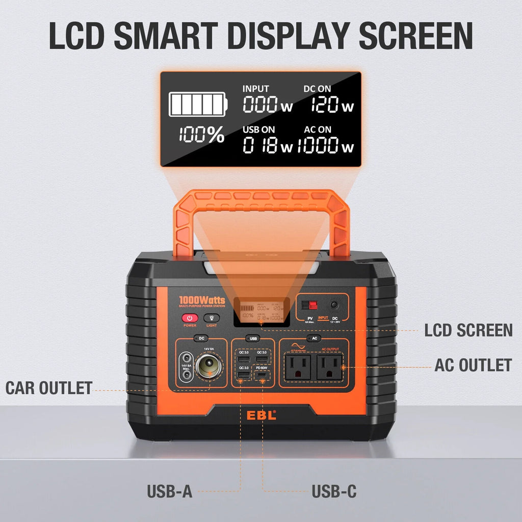 EBL 2-Pack Portable Power Station 1000W Solar Generator 270000mAh Y877