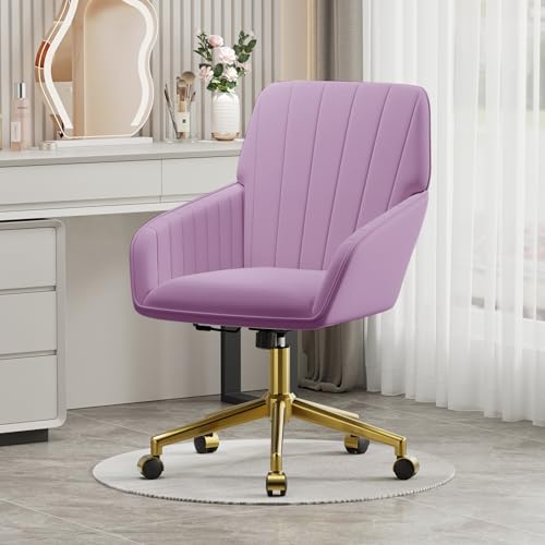 Velvet Home Office Chair with Gold Base, Swivel Desk Chair with Wheels (Cream) Z435471