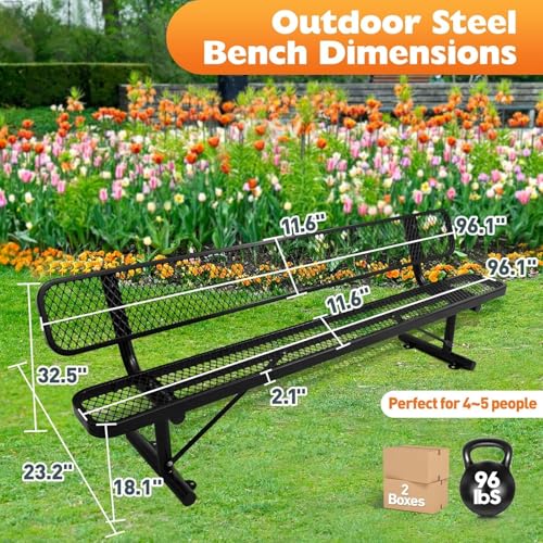 Heavy Duty Outdoor Metal Park Bench with Backrest for Garden Patio Yard K713
